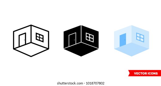 Room icon of 3 types: color, black and white, outline. Isolated vector sign symbol.