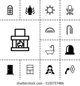 Room icon. collection of 13 room filled and outline icons such as door, shower, maid, opened door, meeting, barn, wardrobe. editable room icons for web and mobile.