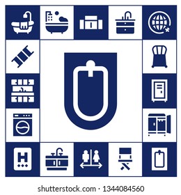 room icon set. 17 filled room icons.  Collection Of - Bathtub, Stretcher, Kitchen, Bidet, Washing machine, Chair, Locker, Wardrobe, Hotel, Bathroom, Sofa, Wc, Sink, Travel, Bath