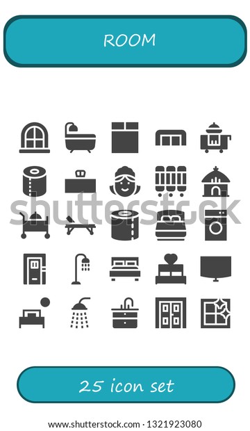room icon set.\
25 filled room icons.  Collection Of - Window, Bath, Washing\
machine, Sofa, Room service, Toilet paper, Desk, Maid, divider,\
Hut, Stretcher, Bed, Door,\
Shower