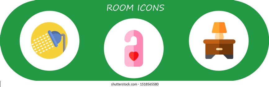 room icon set. 3 flat room icons.  Simple modern icons about  - shower, do not disturb, bedside table