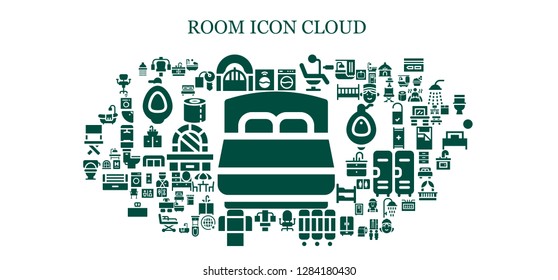  room icon set. 93 filled room icons. Simple modern icons about  - Bed, Washing machine, Gym station, Door, Chair, Room divider, Sofa, Toilet, Bathtub, Bathroom, Shower, Double bed
