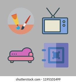 room icon set. vector set about safebox, television, painting and sofa icons set.