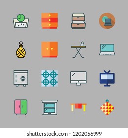 room icon set. vector set about safebox, laptop, window and wardrobe icons set.