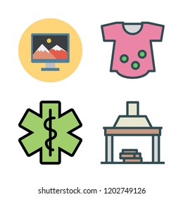 room icon set. vector set about clothes, hospital, monitor and fireplace icons set.