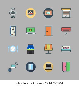 room icon set. vector set about monitor, restaurant, desk chair and bed icons set.