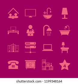 room icon. room vector icons set home phone, hotel four stars, table lamp and office building