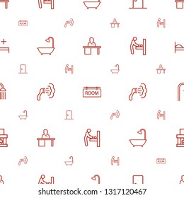 room icons pattern seamless white background. Included editable outline man working at the table, room tag, door, shower, baby changing room icons. icons for web and mobile.