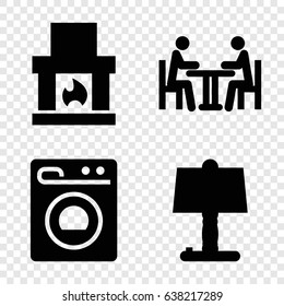 Room icons set. set of 4 room filled icons such as meeting, washing machine, fireplace