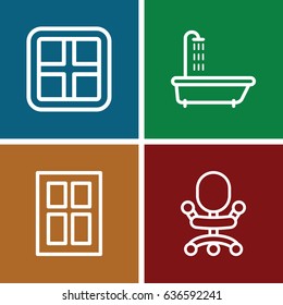 Room icons set. set of 4 room outline icons such as shower, window