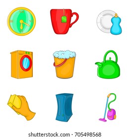 Room icons set. Cartoon set of 9 room vector icons for web isolated on white background