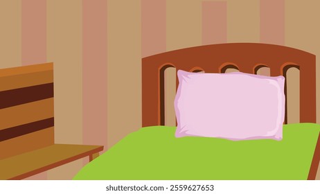 Room interior. Bedroom, Cartoon living room, room with a bed,