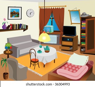 Room interior color illustration. All objects are there. Ideal for visual dictionary.