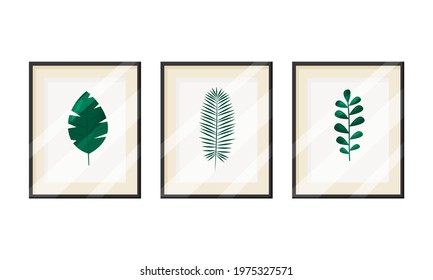 Room Interior Design Elements with Framed Picture on Wall Vector Set