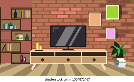 Room interior design modern apartments living room with furniture and a plasma TV