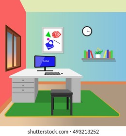 Room interior with furniture. Flat style vector illustration.