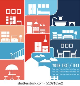 Room interior and objects furniture set, illustrator vector