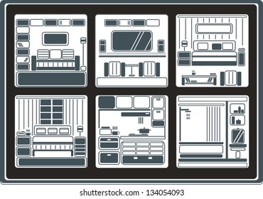 Room interior and objects set. Vector illustration.