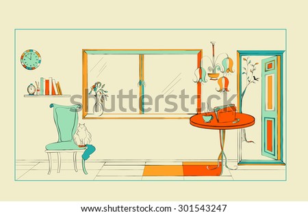 Room interior in sketch style.
