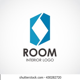 Room interior of square door abstract vector and logo design or template construction business icon of company identity symbol concept