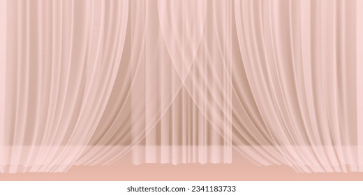 Room interior. Theater stage  with transparent curtains