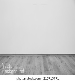 room interior vintage with white brick wall and wood floor background