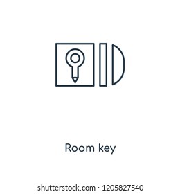 Room key concept line icon. Linear Room key concept outline symbol design. This simple element illustration can be used for web and mobile UI/UX.