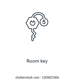 Room key concept line icon. Linear Room key concept outline symbol design. This simple element illustration can be used for web and mobile UI/UX.