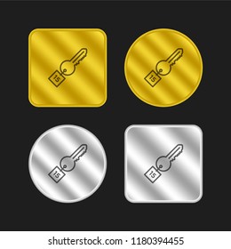 Room key gold and silver metallic coin logo icon design
