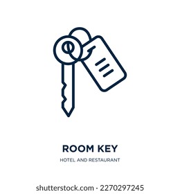 room key icon from hotel and restaurant collection. Thin linear room key, room, hotel outline icon isolated on white background. Line vector room key sign, symbol for web and mobile