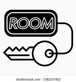 Room key icon. Illustration of a hotel. Room at the hotel. Hotel room. Vector icon.