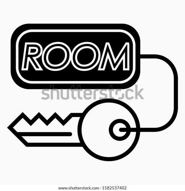 Room key icon. Illustration of a hotel. Room\
at the hotel. Hotel room. Vector\
icon.