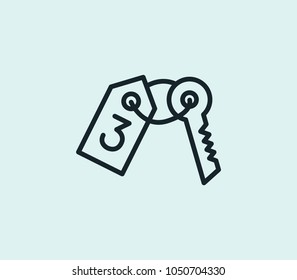 Room key icon line isolated on clean background. Room key icon concept drawing icon line in modern style. Vector illustration for your web site mobile logo app UI design.