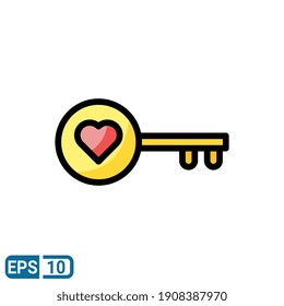 room key icon with love illustration in filled line style isolated on white background. sign symbol for valentine's day. EPS 10