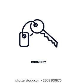 room key icon. Thin line room key icon from hotel and restaurant collection. Outline vector isolated on white background. Editable room key symbol can be used web and mobile