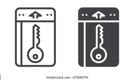 Room Key, Keylock Icon, Line And Solid Version, Outline And Filled Vector Sign, Linear And Full Pictogram Isolated On White. Symbol, Logo Illustration