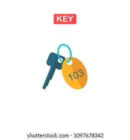 Room key line icon. Flat icon on white background. Hotel key icons for web and graphic design. Flat style logo. Vector illustation.