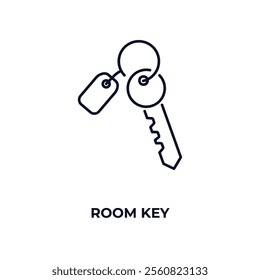 room key outline icon. Linear vector from hotel concept. Thin line room key icon isolated on white background