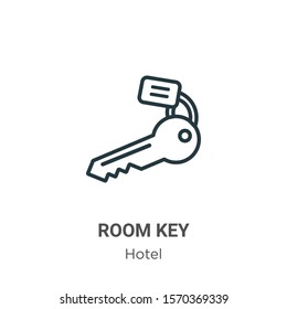 Room key outline vector icon. Thin line black room key icon, flat vector simple element illustration from editable hotel concept isolated on white background