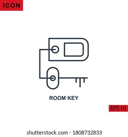 Room Key vector icon on white background. Illustration line icon for graphic, print media interfaces and web design.
