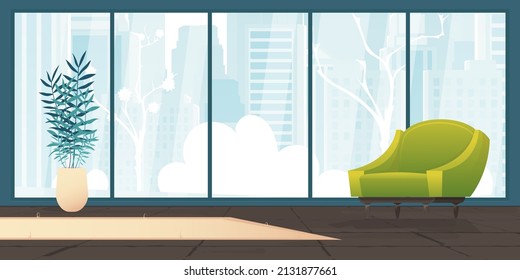 Room With a large panoramic window for your scenes. Vector in cartoon style.