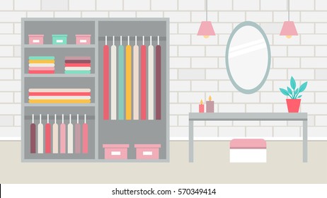 A room with a large wardrobe, a dressing room. Vector illustration