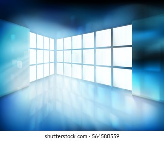Room with large window. Vector illustration.