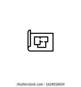Room layout, home plan simple line icon vector illustration