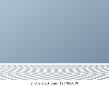 Room with light blue wall and squared pattern floor, interior of empty living room, vector illustration