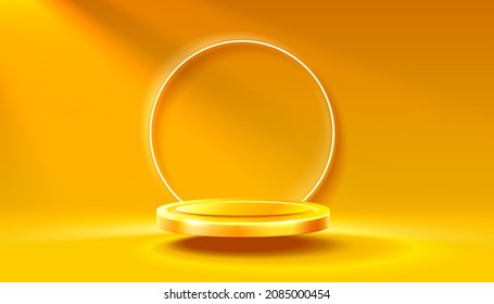 Room light studio, presentation scene illuminated, orange background. Vector illustration 