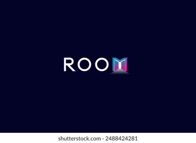 Room Logo, letter M with door icon combination in text Room typography logo, vector illustration