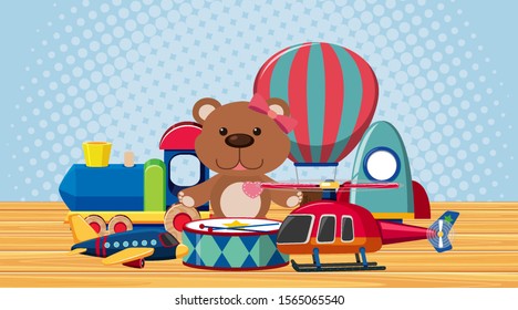 Room with many toys on the floor illustration