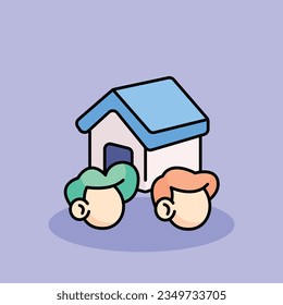 Ilustración del icono de la caricatura vectorial de Room Mate Free. Icono plano compartido aislado. estilo de dibujos animados planos