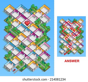 Room maze for kids (easy). Heart is hidden in one of the rooms, find a way to reach the heart.